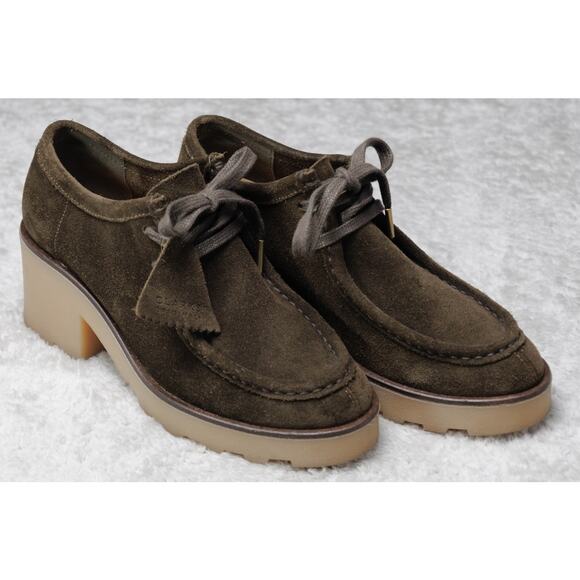 Clarks Original Wallabee Olive Green Suede Block Heeled Shoes Womens 7.5 EU 38 - Picture 1 of 16